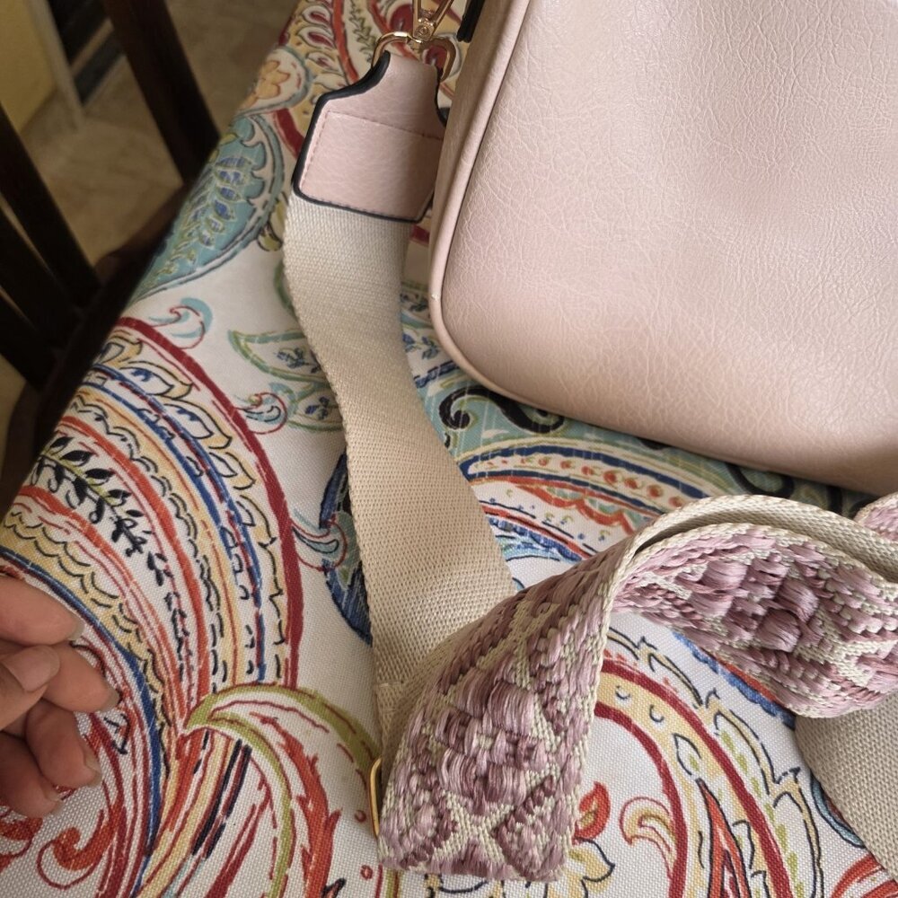 Vegan Leather Lite Pink Crossbody Bag Handbag Boho Designed Strap - Picture 3 of 8
